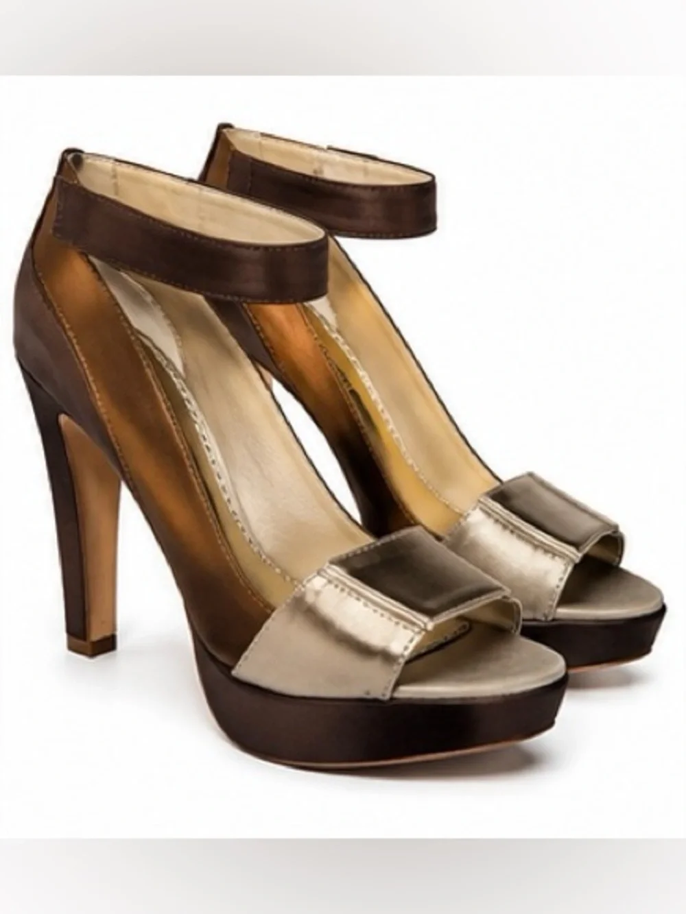 Bebe Multitone Satin Platform Ankle Strap Heels Size 6M Leather Sole